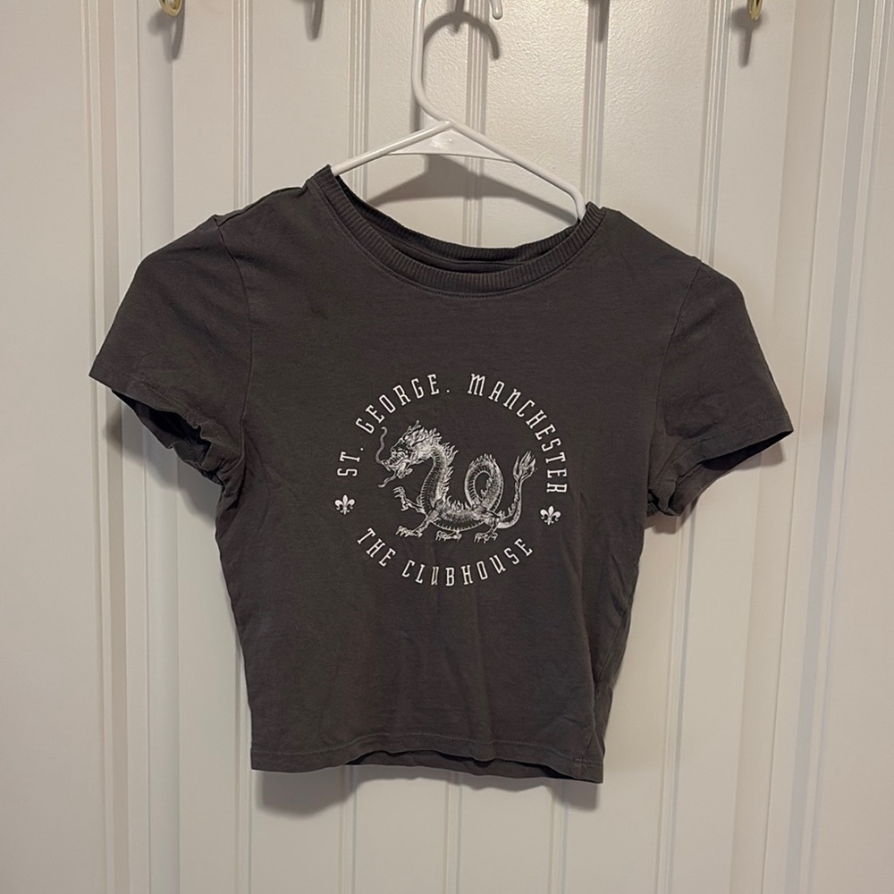 Divided Gray Graphic Crop Top